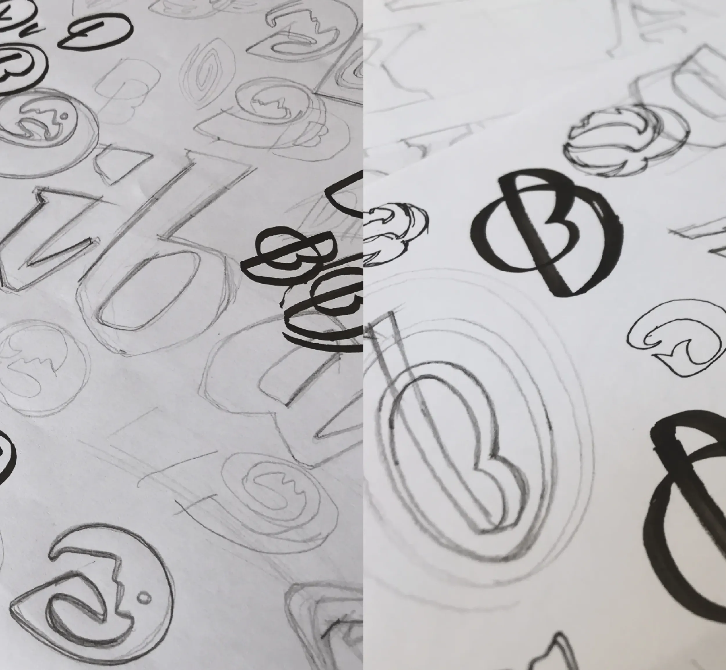 Sketches and concept drawings of Dibba Bay logo design, showcasing early brand development work by Skyne branding agency