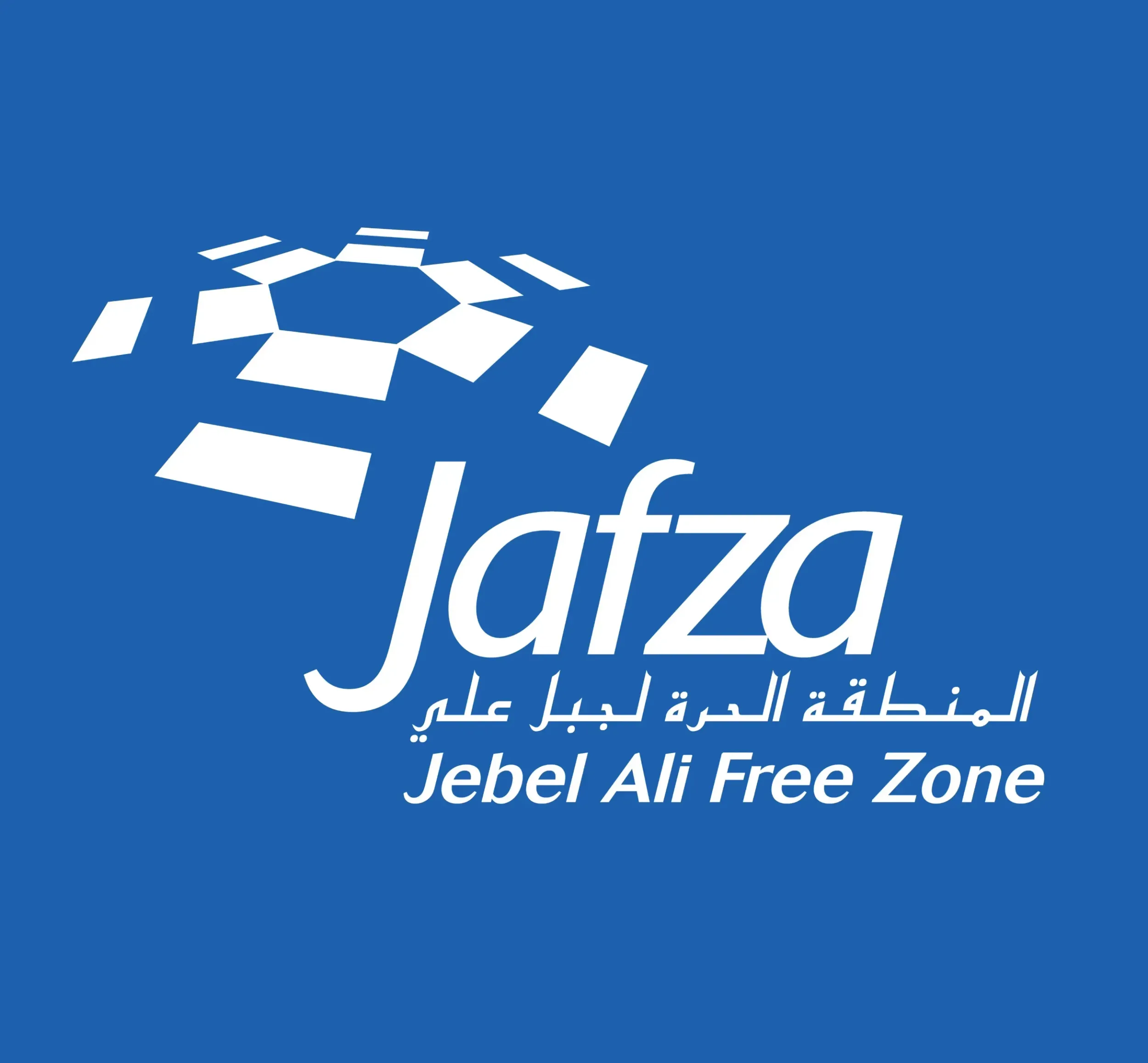 JAFZA logo with a hexagonal pattern, symbolizing connectivity and global trade, a design element from Skyne's comprehensive branding and packaging design for the free zone.
