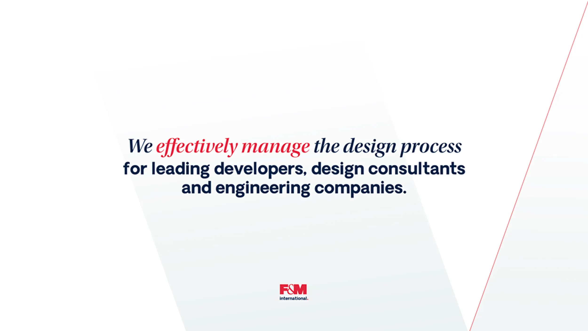 F&M International logo in red on a dark blue background. Skyne, a branding agency, designed this impactful logo.
