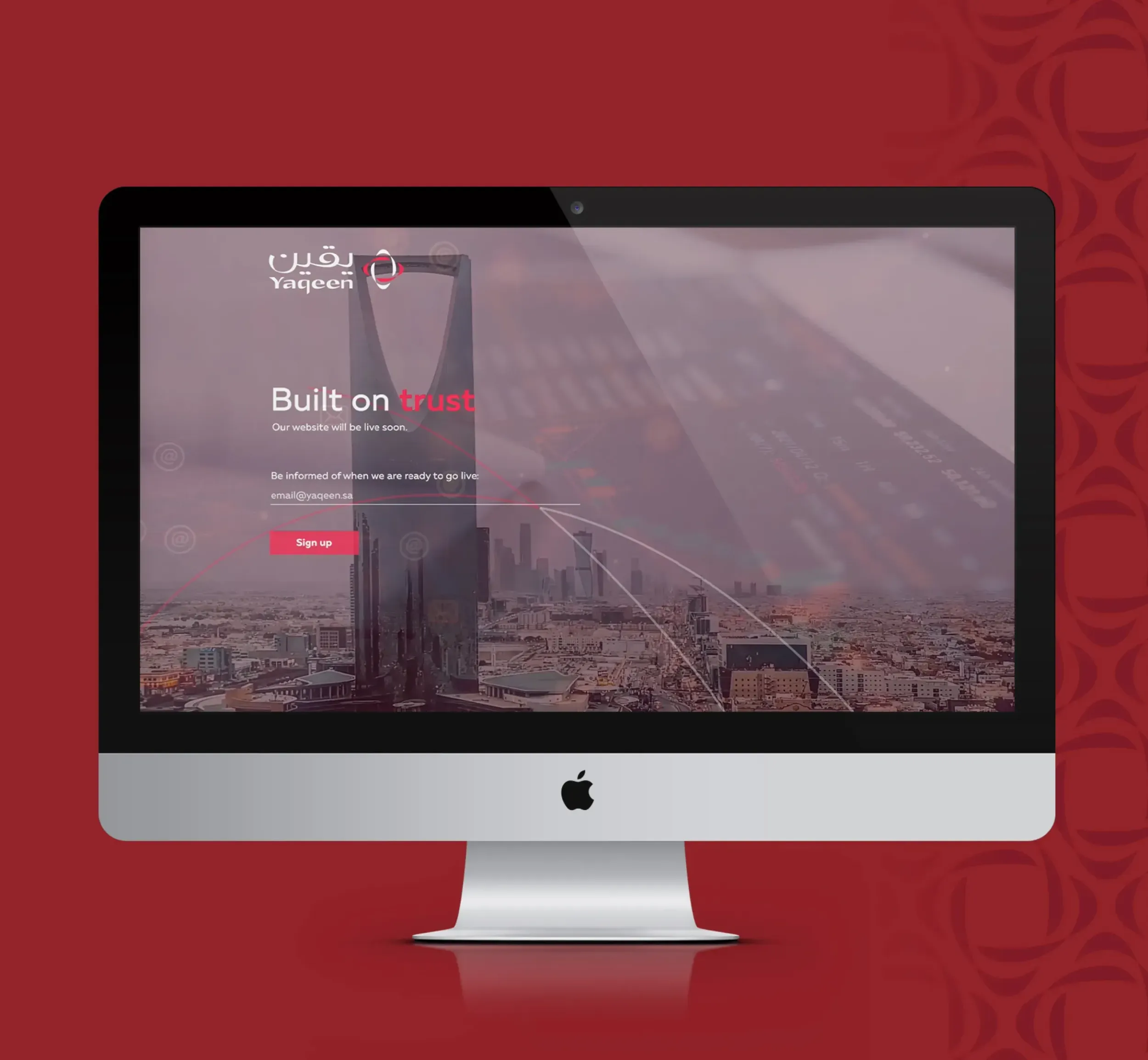 Desktop monitor displaying Yaqeen Capital website, showcasing digital presence. Skyne, a creative agency, built a complete digital brand experience.