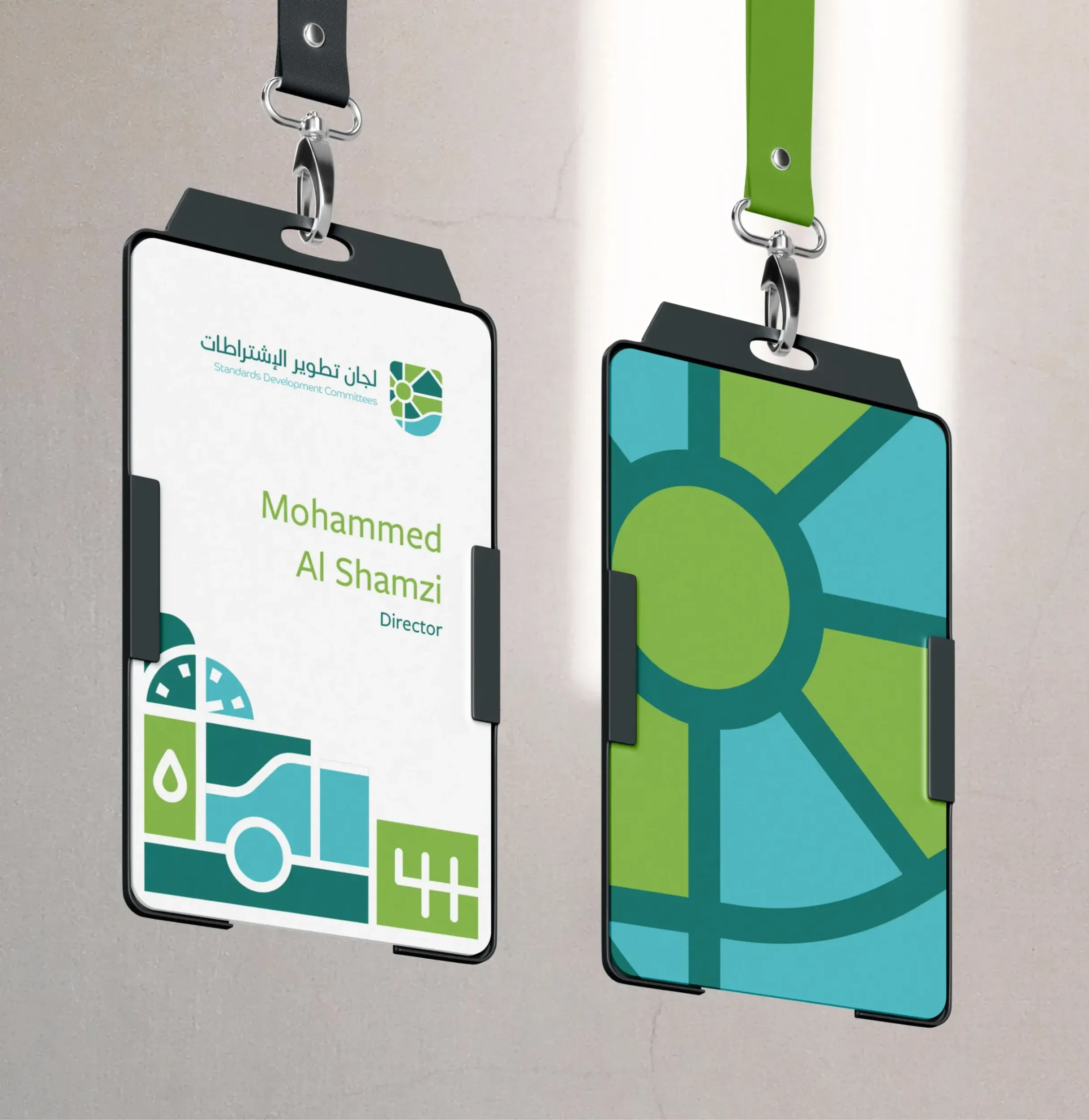 Standards Development Committees ID badges, showcasing professional branding. Skyne, a branding agency, created a cohesive visual identity for the committees.