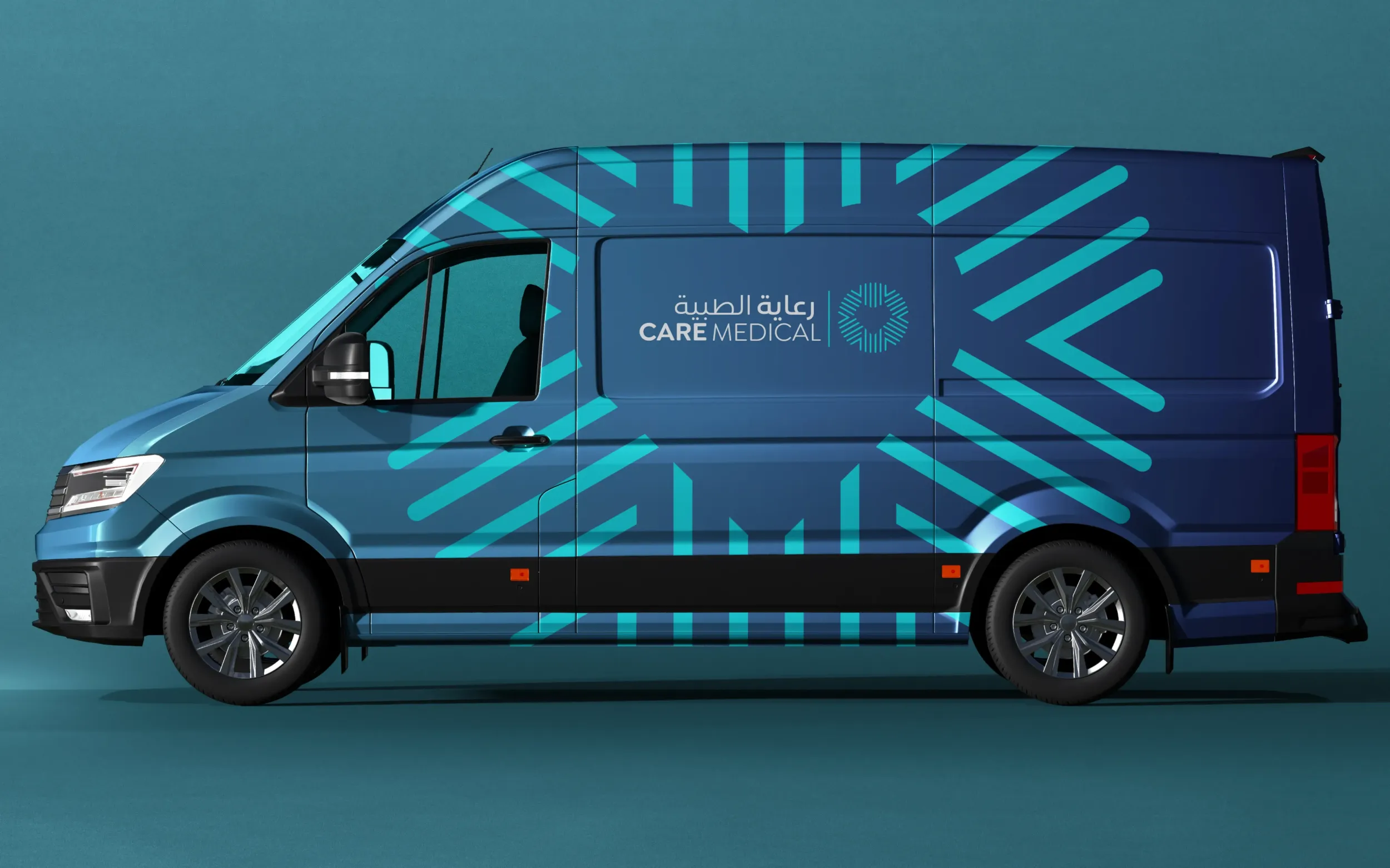 A Care Medical branded delivery van, showcasing the extensive reach of Skyne's branding and packaging design services, extending brand visibility to mobile healthcare services.