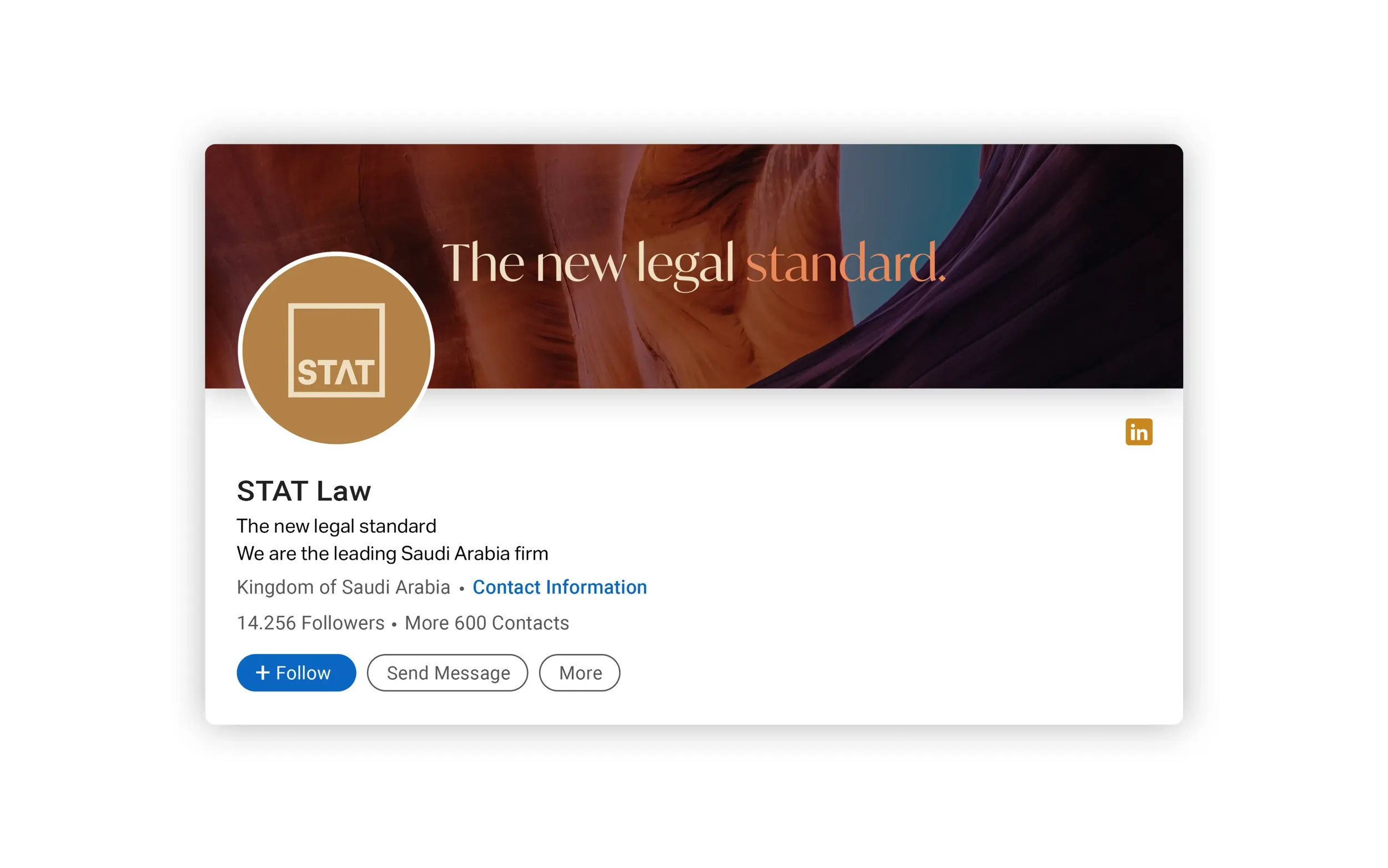 STAT Law LinkedIn profile page, demonstrating Skyne's comprehensive digital branding and online presence strategies for legal firms.