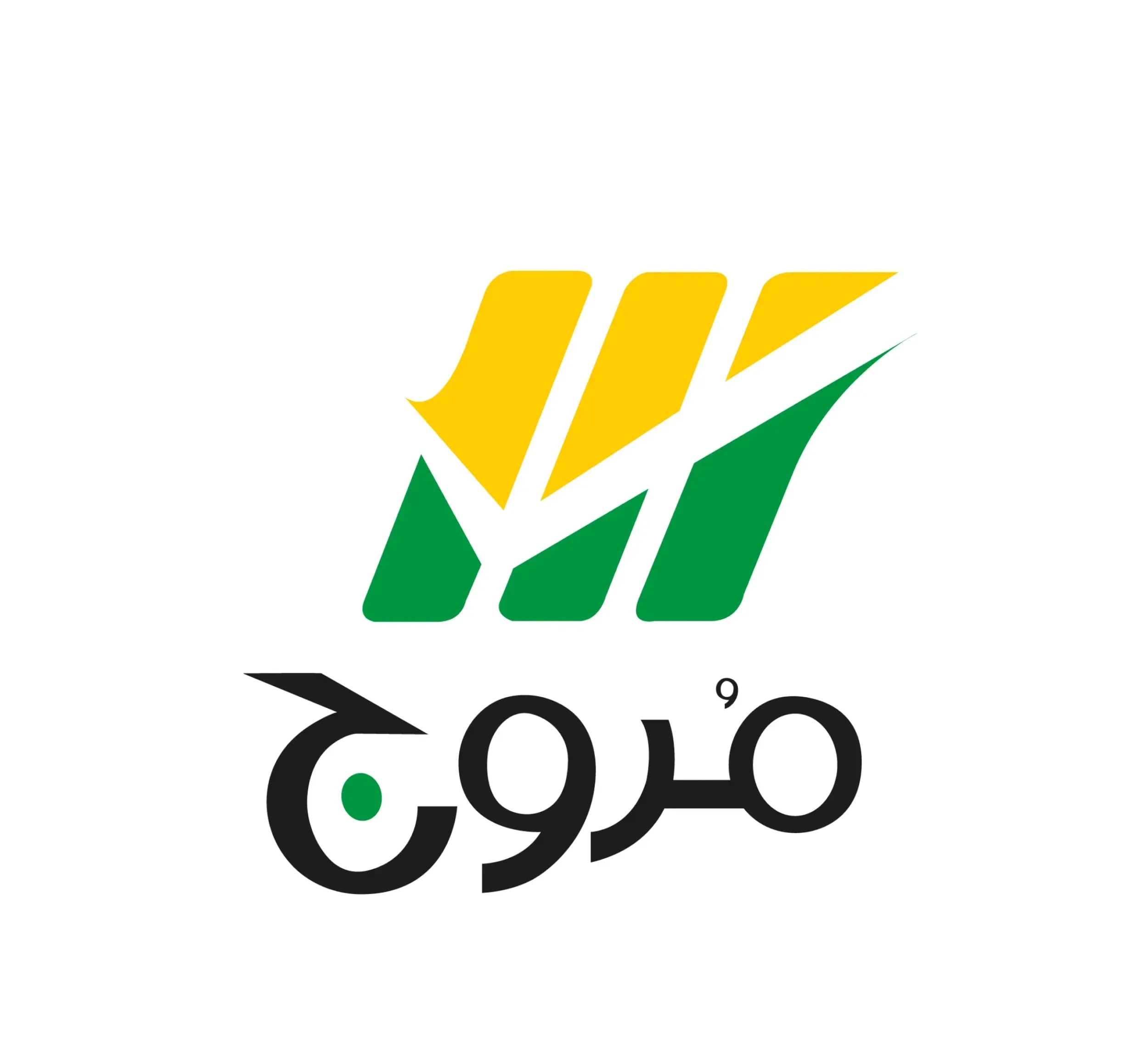 Marooj logo with Arabic text and stylized green and yellow graphic, designed by Skyne branding agency