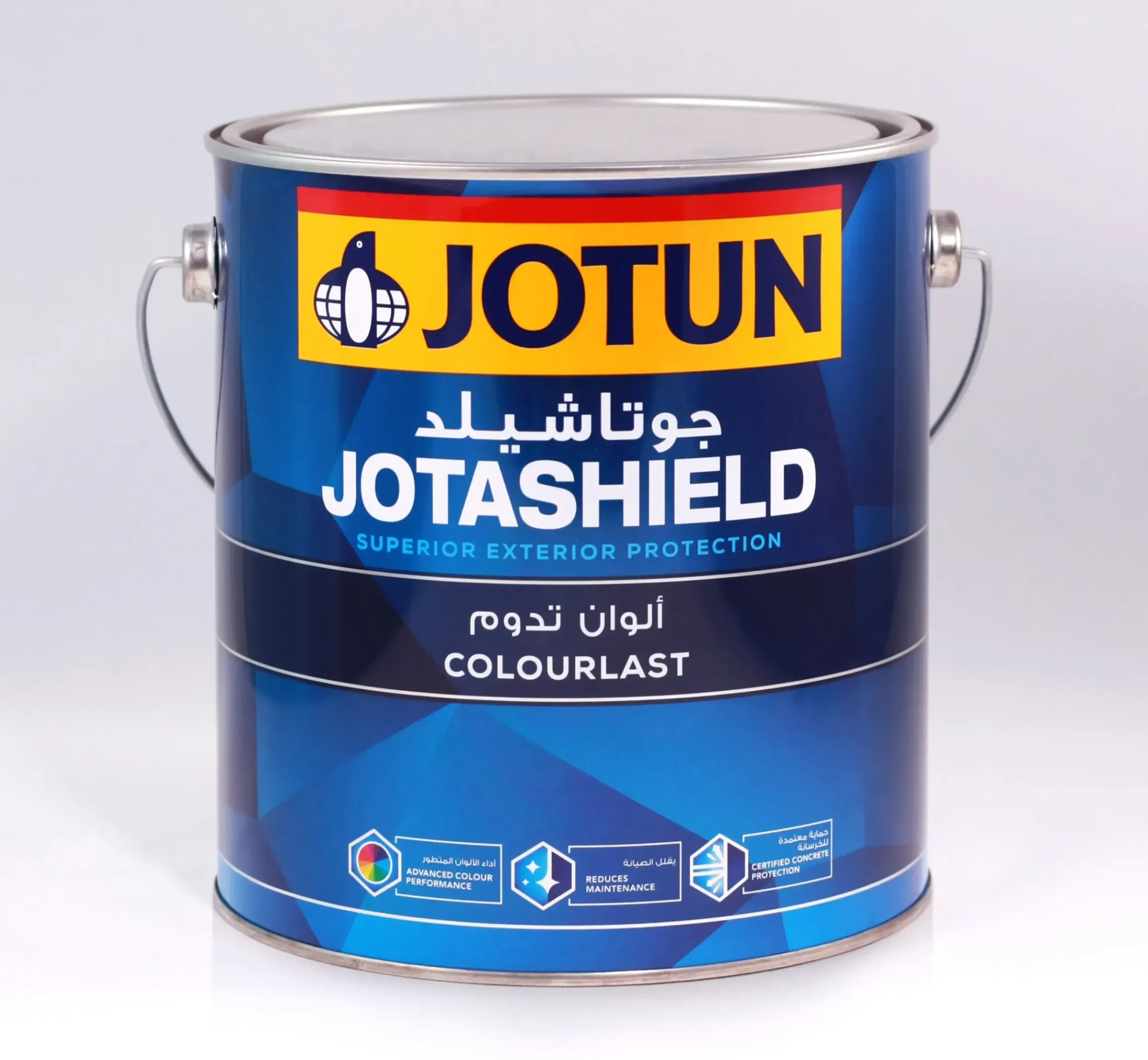 Jotun Jotashield paint can, showcasing superior exterior protection and effective packaging design by Skyne, a branding agency.
