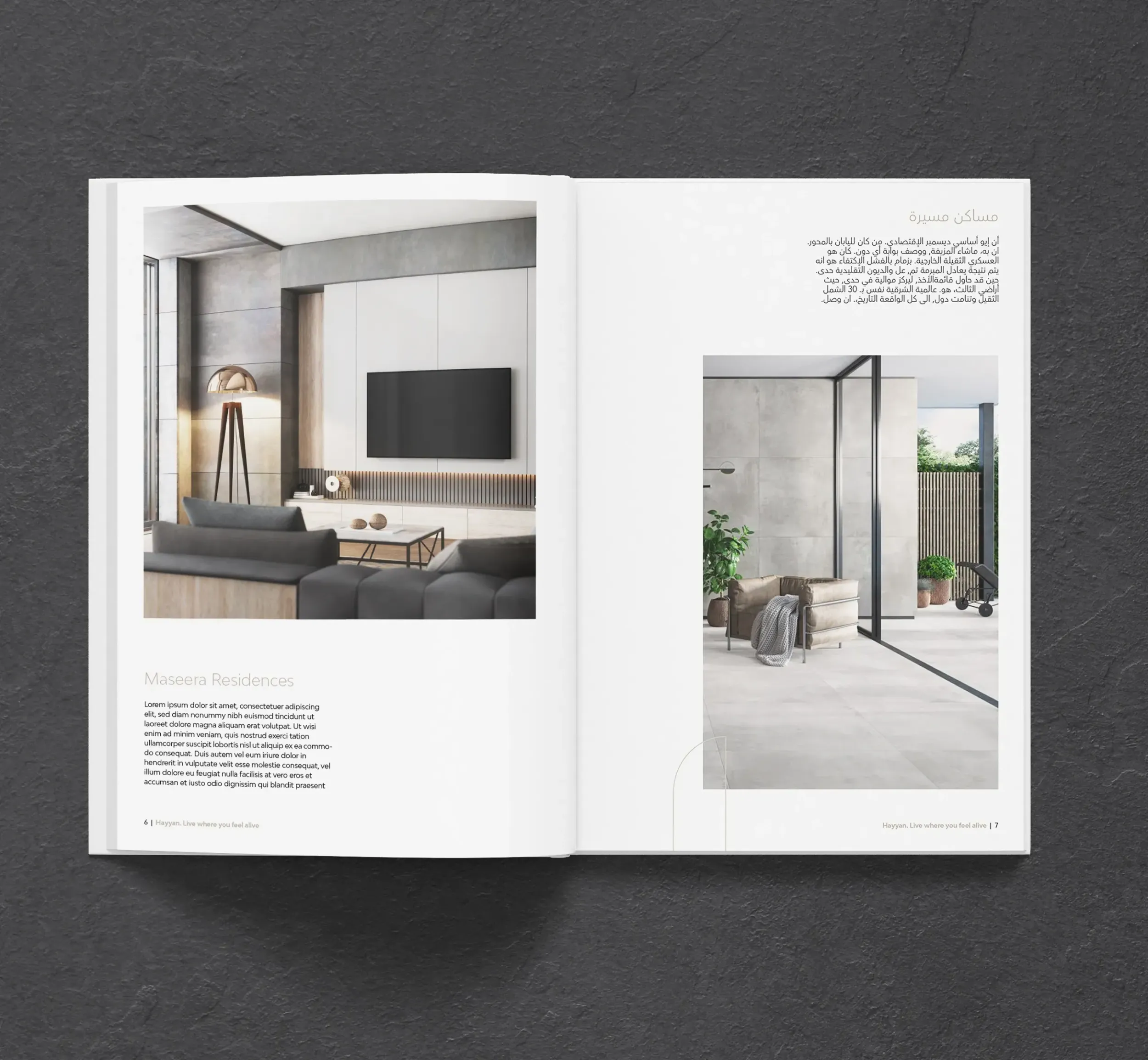 Skyne, a creative agency, developed Hayyan's detailed property brochure, showcasing interior designs and floor plans, reinforcing the community's branding and lifestyle appeal.