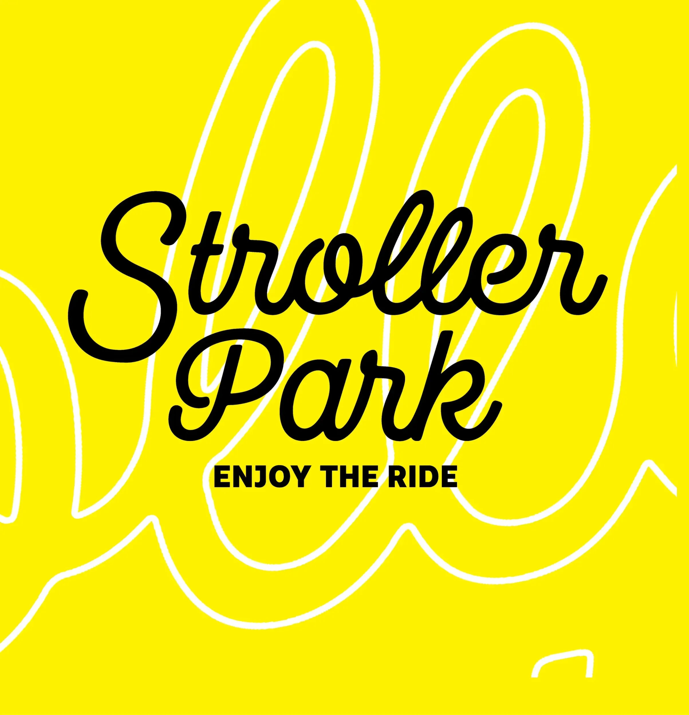 Skyne, a creative agency, designed the distinctive Stroller Park logo, 'Stroller Park: Enjoy the Ride,' on a vibrant yellow background, embodying the brand's energetic and fun retail concept and strong branding.
