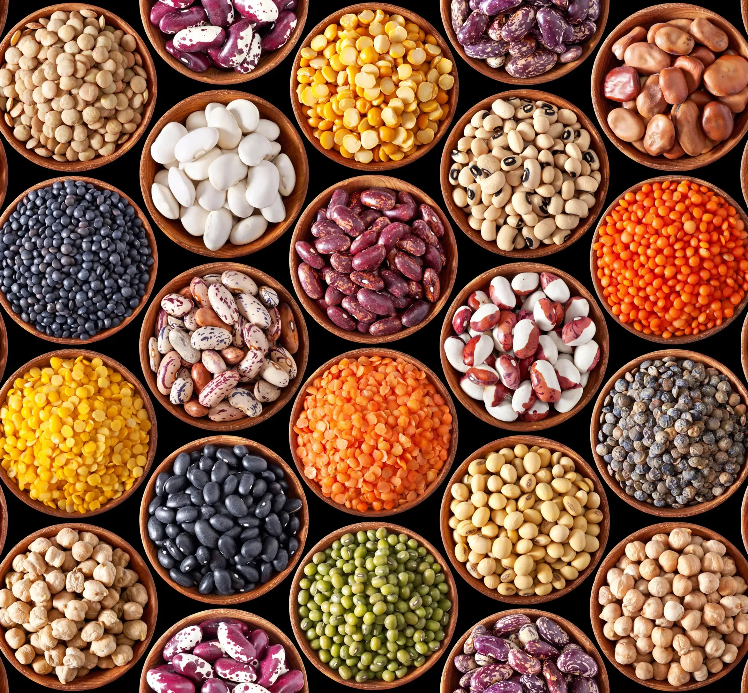 Bowls of various legumes and grains, representing Al Farasha's diverse product range. Skyne, a branding agency, unified these products under one masterbrand.