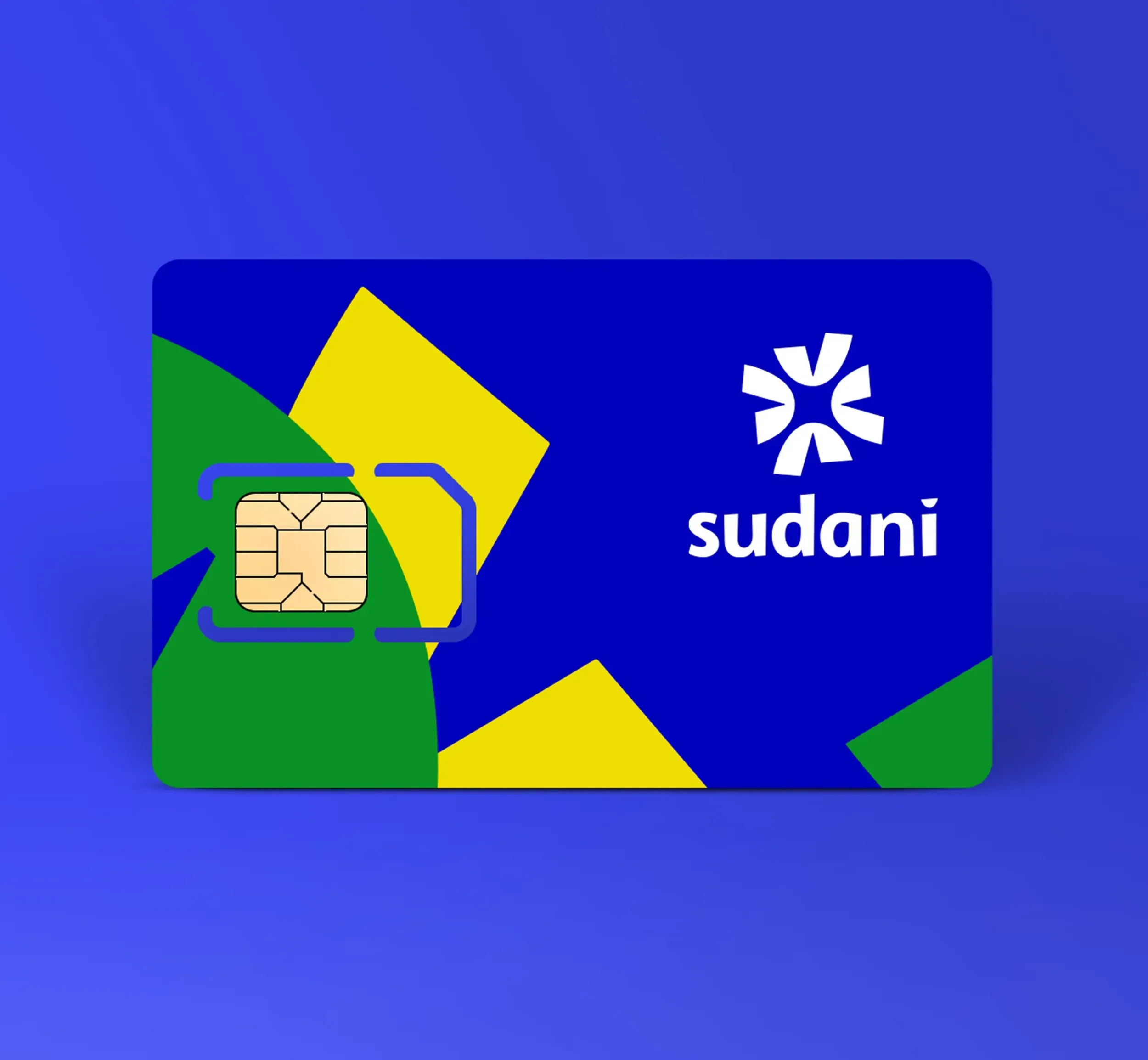 Sudani SIM card, illustrating Skyne's comprehensive branding and packaging design for telecommunications products, emphasizing connectivity.