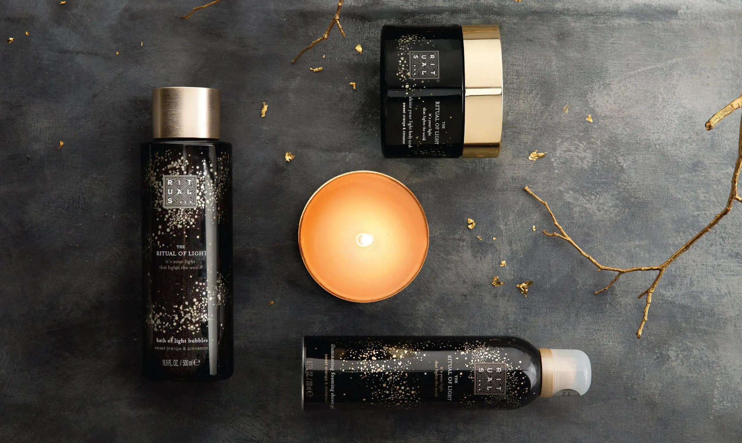 Rituals Cosmetics' luxurious bath and body products with packaging design by Skyne, a creative agency in Dubai.